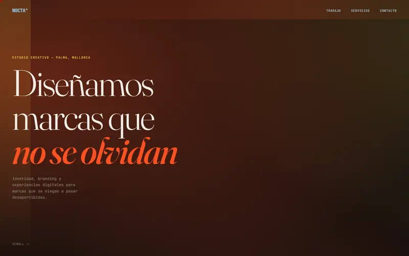 NOCTA — web de un estudio creativo en Palma, en registro oscuro con degradado animado