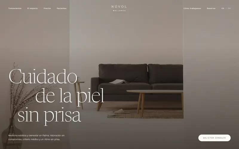 Núvol — web de una consulta de medicina estética en Palma, con precios y duración a la vista
